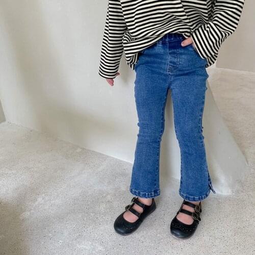 New 2021 Autumn Baby Girls Skinny Jeans Solid Color Korean Style Toddlers Kids Denim Trousers Elastic Pants
