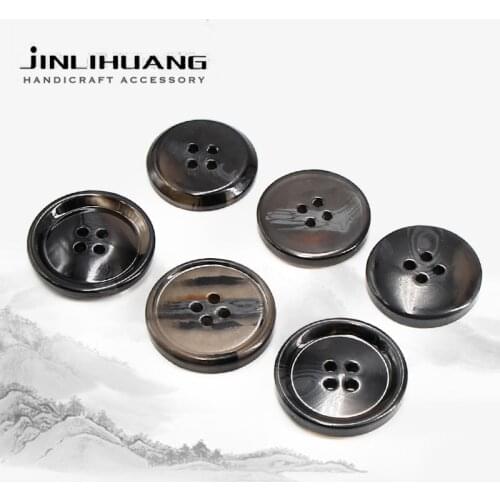 Wholesale 20pcs Resin Jacket Buttons 4-holes Black Round Textures Transparent for Coat Suit Clothing Sewing DIY Craft Decorative