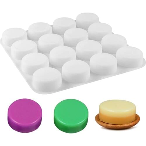 Whosale 16 Cavities Round Soap Mold Silicone Soap Making Mould Large Handmade Soap Molds