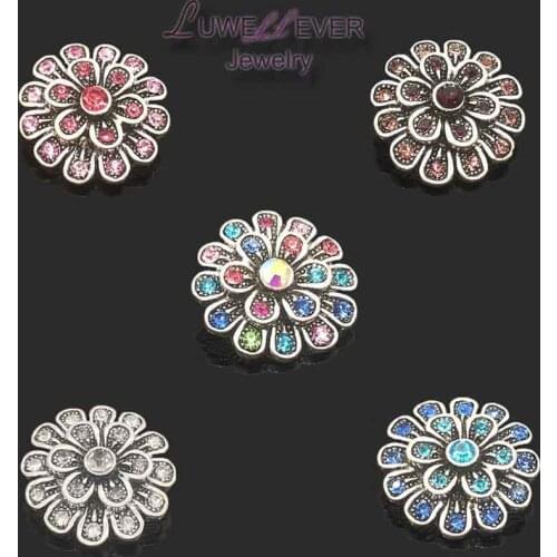 Wholesale metal Rhinestone Snap Buttons w205 flower Diy Jewelry fit 18mm Snap button Necklaces/Bracelets for women