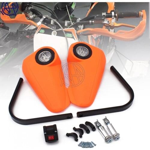 Orange Hand Guards Motorcycle 7/8'' 22mm Plastic Grid Bar Handguard Parts Motorcross Handle Guards Protector + White LED Light
