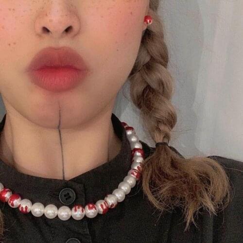 Halloween Bleed Pearl Beads Pendant Necklace For Women Girl Unique Punk Hip Hop Bloody Choker Necklace Gifts Trendy Jewelry 2020