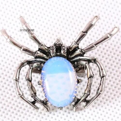 40x33MM Spider Brooch Natural Stone White Opal Bead Pendant For Men Women Jewelry Gift 1Pcs K714