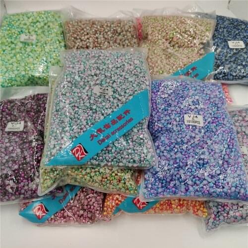 Mermaid color Half Round Pearl 3-8mm Flatback ABS Plastic beads Non Hotfix Flatback clothing Nail Art decorations