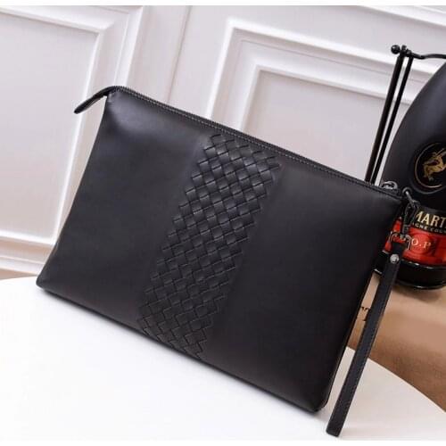 Men High Quality Luxury Cowskin Woven Clutch Wallet Casual Cowhide Genuine Leather Large Capacity Designer Business Purse Bags