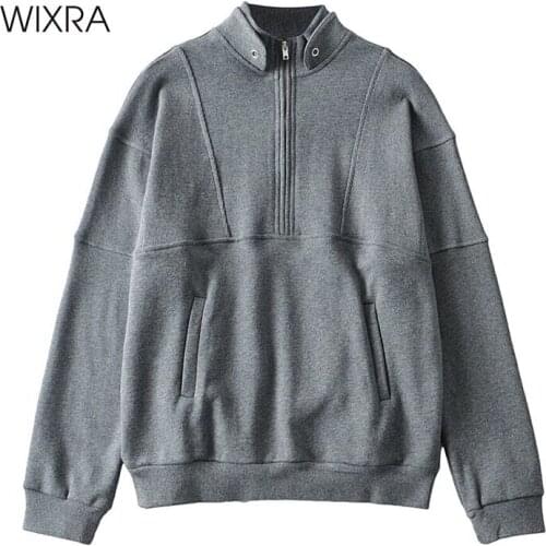 Wixra Womens Basic Zipper Sweatshirts Loose Cotton Pullovers Long Sleeve Autumn Spring Casual Street Wear Tops