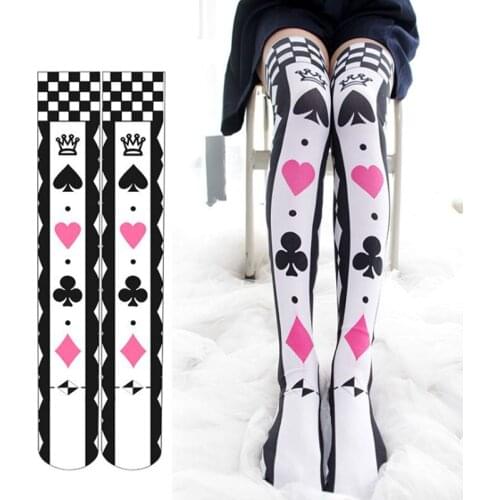 SzBlaZe 3D Print Poker Joker thigh high stockings Kawaii thigh high socks Funny Cute Over Knee Socks Printedknee high stockings