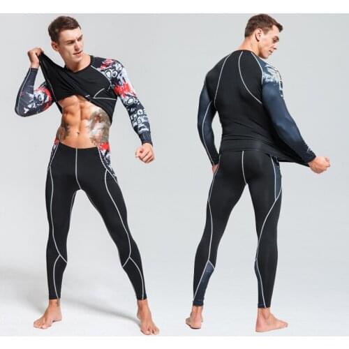 Men Thermal underwear winter long johns 2 piece Sports suit Mens Compression leggings Quick dry Long Johns winter jogging set