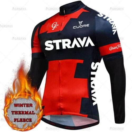 STRAVA Winter Bicycle Jersey Thermal Clothes Pro Cycling Team MTB Jersey Long Sleeves Cycling Wear Bike Race Clothes