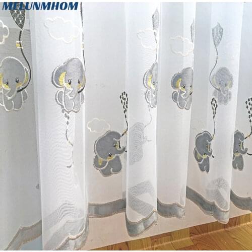 Time-limited Real Cute Gray Elephant Pattern For Boys Girls Bedroom Childrens Tulle Sheer Curtain Living Room Kids Fabric