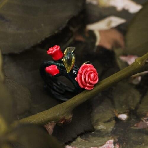 Vintage Elegant Thorn Rose Flowers Rings For Women Simple Cute Trendy Retro Lady Party Jewelry Accessories Adjustable Ring