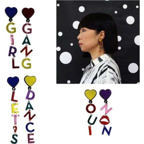 Funny Colorful Acrylic Funny Drop Earrings English Letter Let us Dance Girl Gang Dangle Earrings Women Fashion Jewelry