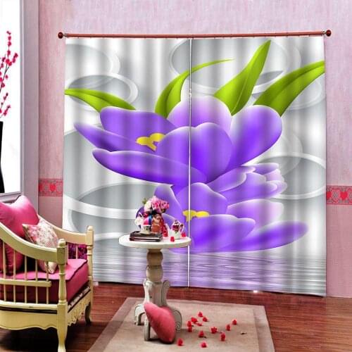 Custom 3D Blackout Curtain Modern Abstract Art Purple Flowers For Living Room Bedroom Sunshade Window Drapes Indoor Decor Sets