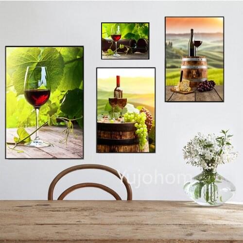 Green Grape and Wine Glass Canvas Painting Prints Poster Modern Art Bar Restaurant Kitchen Wall Decora Dinning Living Room Decor