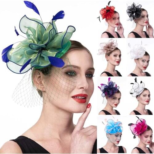 Women Girls Mesh Fascinators Hat Cocktail Party Headband Headpiece Wedding Hat Tea party flower headgear