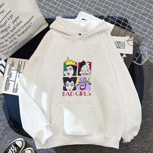 Disney Autumn Evil Stepmother Hoodies Women Kawaii Hooded Pullover Clothes Cartoons Villain Print Femme Vintage Sweatshirt Tops