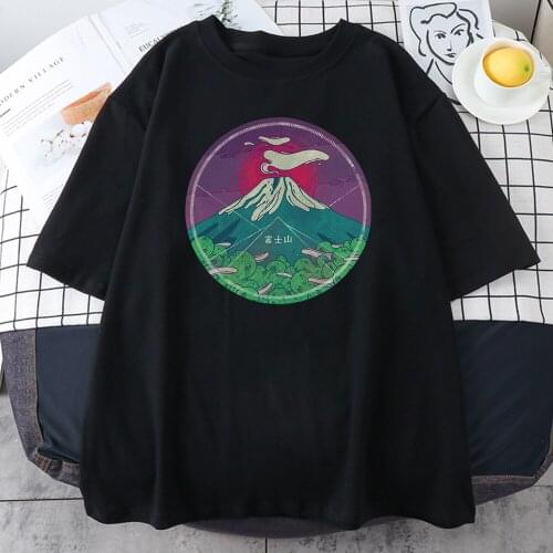 Mount Fiji Print Womens T Shirts Fashion Comfortable Clothing Summer Breathable T-Shirts Loose Crewneck T-Shirt Men