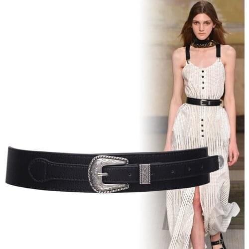 Hot Fashion belt jeans lady Punk Vintage alloy Big Buckle Belt Faux Leather Wide belts for Women Slim Waist Belt Girdle Decorate