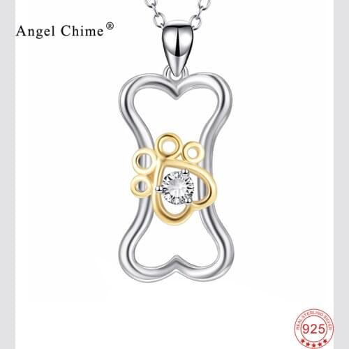 925 Sterling Silver Crystal Necklace Bone Animal Paw Print Pattern Pendant Collier Statement Necklaces Fashion Women Jewelry