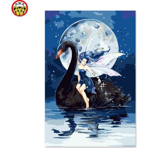 Painting by numbers art paint by number black swan girl moon Angel handmade adornment Angel girl Moon painting by numbers
