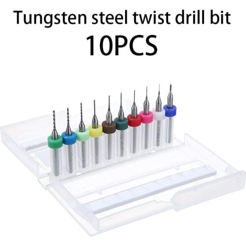 10Pcs 0.1mm-1.0mm Hard Alloy PCB Carbide Micro Twist Drill Bits Set Jewelry Rotary Tool PCB Print Circuit Board Mini Drill Bits
