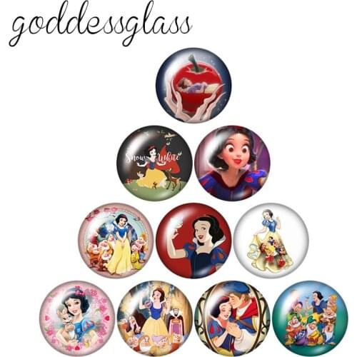 Disney Princess Snow White Seven Dwarfs 10pcs 12mm/18mm/20mm/25mm Round photo glass cabochon flat back Necklace Making findings
