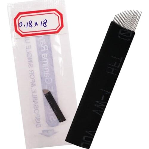 100pcs Black 0.18mm 18 Pin Microblading Needles Permanent Makeup Manual Tattoo Eyebrow Blade Bevel For Permanent Eyebrow Makeup