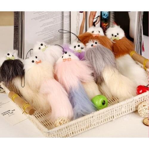 17*5cm Simulation fox fur Pompon Keychain Animal Mouse Key Chain Bag Hanger Car Hanging Pendant Doll for Women