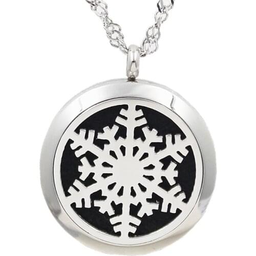 2Style Snowflake Magnetic Perfume Locket Necklace Pendant Essential Oil Diffuser For Aromatherapy Locket Pendant With Free Pad