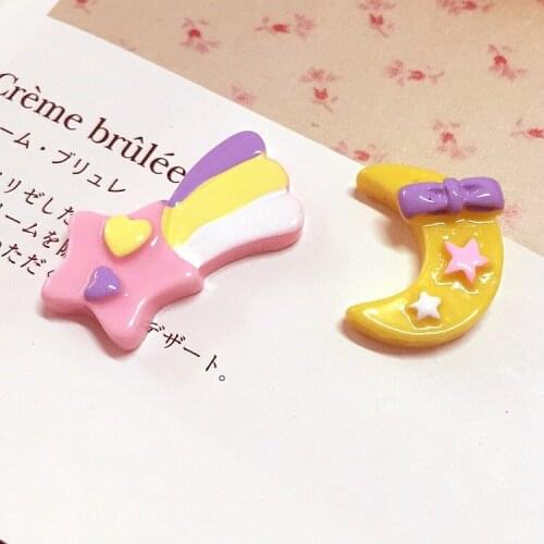 20PCS Flatback Resin Headwear Kawaii Parts Star Rainbow Bow Moon Craft Cabochon Diy Scrapbooking For Phone Shell Embellishments