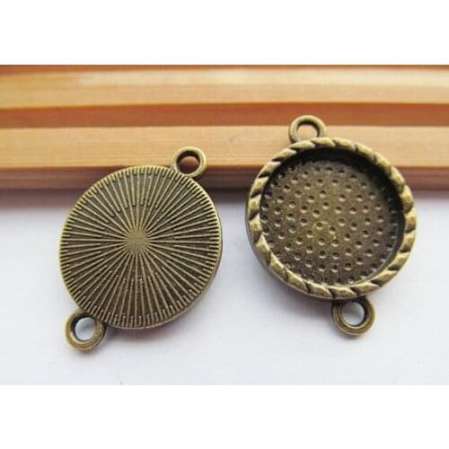 50pcs Antique Silver tone/Antique Bronze Twist Base Setting Tray Bezel Bracelet Connector Pendant Charm,fit 16mm Cabochon/Cameo