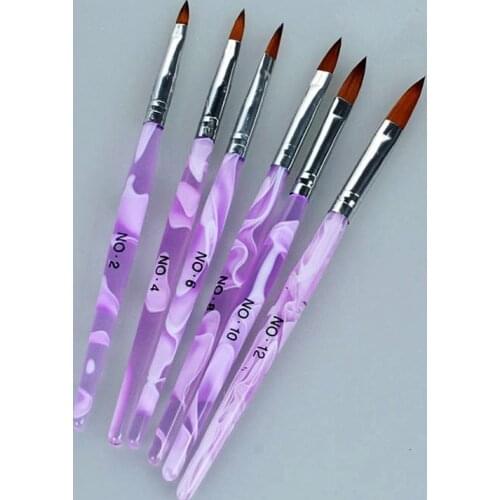 6Pcs Nail Art Brush UV Gel Builder Painting Drawing Brushes Pens Handle Crystal Carved Pen Nail Art Tool 5 Sizes Brush TB19