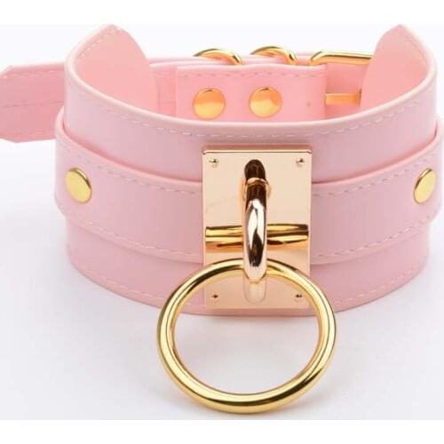 Handmade Oversized Choker Big High Choker PU Leather Chunky Golden Fetish Bondage Collar BDSM Metal Necklace