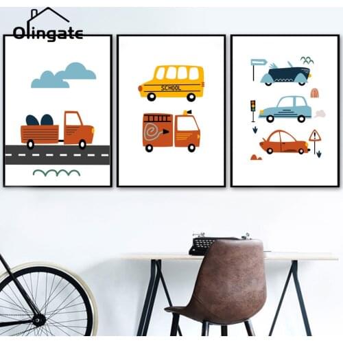 Nursery Funny Wall Poster Cartoon Cute Club Car Wall Art One Piece Canvas Painting Home Decoration for Kids Room Bedroom