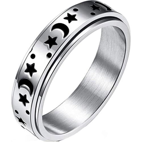 Stainless Steel Fidget Spinner Rings Moon Star Sun Fine Tuning Rotating Ring Boho Jewelry Gift Lucky Worry Ring For Anxiety 2021