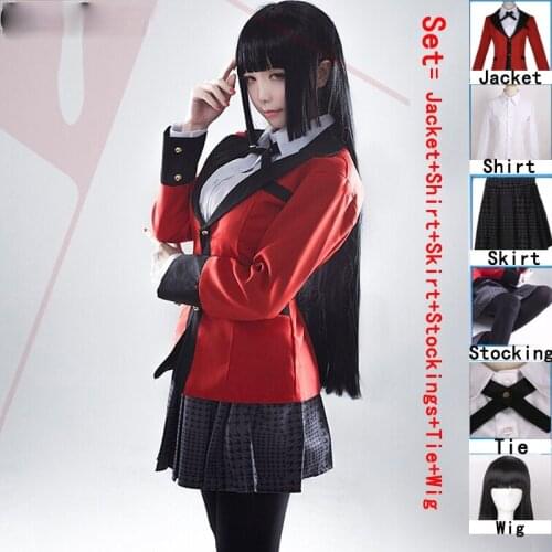 Hot Cool Cosplay Costumes Anime Kakegurui Yumeko Jabami Japanese School Girls Uniform Full Set Jacket+Shirt+Skirt+Stockings+Tie