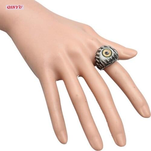 1Pcs Halloween Decoration Creative Hot Sale Men Punk Dragon Claw Blue Evil Eye Skull Stainless Steel Biker Ring 5Z-HH043