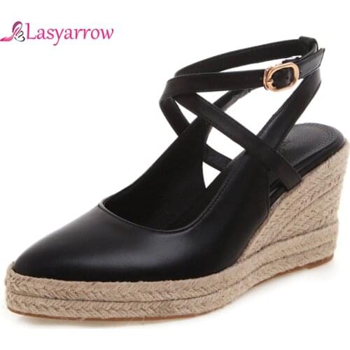Lasyarrow Wedge Sandals Female Summer New Fashion High Heels Thick Bottom Shallow Mouth Pointed Toe Womens Shoes Beige J931