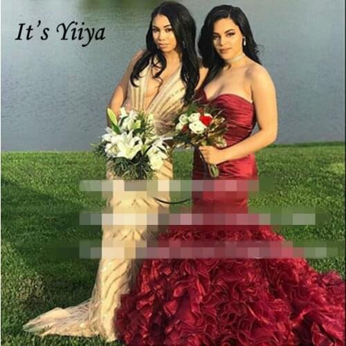 Mrs win Evening Dress Mermaid Burgundy Evening Dresses Plus Size Tiered Pleat Formal Gowns Long Strapless robe de soiree HR414