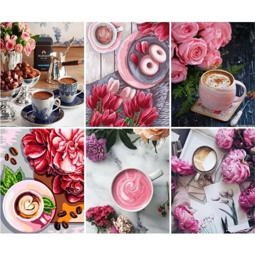 Canvas Size Pictures Coffee Cup By Numbers Drawing Full Square/Round DiamondOn Canvas Hand Painted Paintings Art Gift Home De