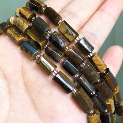 Natural Faceted Cylinder Yellow Tiger Eye Stone Beads Loose Spacer Beads For Jewelry Making DIY Bracelet Necklace 7.5Inch 8x11mm