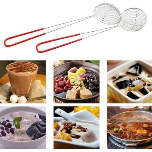 New Handle Stainless Steel Pearl Milk Tea Colander Hot Pot Colander Filter Oil Spoon Mesh Colander Kitchen Vegetable Strainer