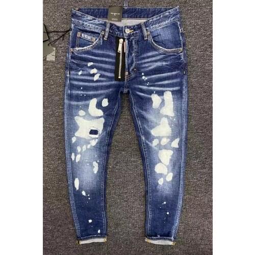 2021 New DSQUARED2 Jeans Men/Women Fashion Frayed Patches Splashed Ink Bleached Slim Fit Stretch Pants Button 0311