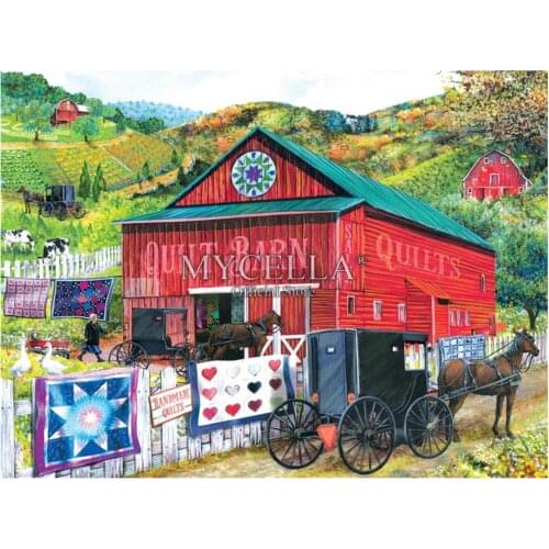 Stopping at the Quilt Barn 5D Diy Diamond Painting Cross Stitch Farm carriage Mosaic Diamond Embroidery full Home Decor