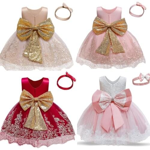 Baby Girl Princess Dress 1 to 5 Years Birthday Gold Sequin Flower Girl Wedding Infant Party Wear Tutu Gown Children Lace Frocks