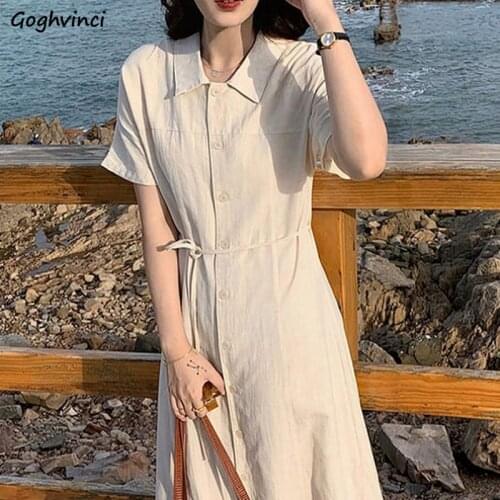 Dresses Women Maxi Casual Sweet Solid Summer Simple Bf Bandage Loose Harajuku Retro Streetwear All-match Vestido Clothes Popular