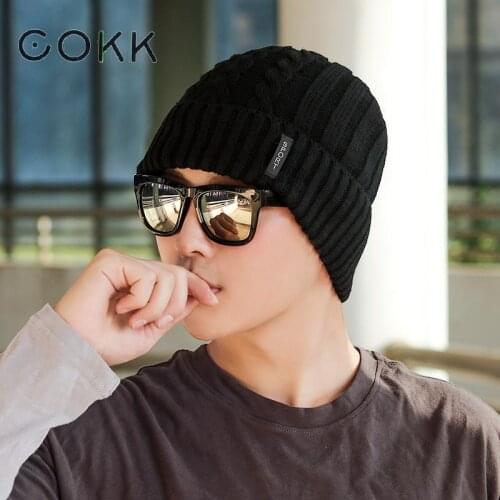 COKK Winter Hat Men Beanies Skullies Hat Winter Knitted Hat Male Gorras Bonnet Winter Ear Protect Cap Outdoor Snow Thick