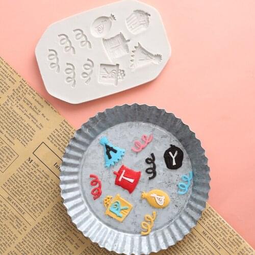 Chocolate Gift Box Ribbon Silicone Mold Letter Shape Cake Decorating Tool Spiral Ribbon Balloon Birthday Cake Mould Fondant Mold