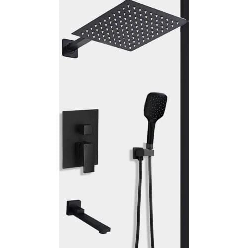 BAKALA Shipping Black Concealed Shower Faucets Set stainless steel Rainfall Shower Head Single Handle Mixer Tap Bathroom Shower