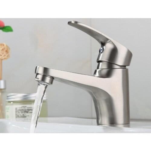304 Stainless Steel Bathroom Faucet Wire Drawing Deck Mounted Hot and Cold Water Saving Tap Mixer Washbasin Taps Basin Faucets